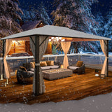 YOLENY 10'x12' Hardtop Gazebo, Outdoor Polycarbonate Roof Canopy, Aluminum Frame Permanent Pavilion with Curtains and Netting, Sunshade for Garden, Patio, Lawns YOLENY