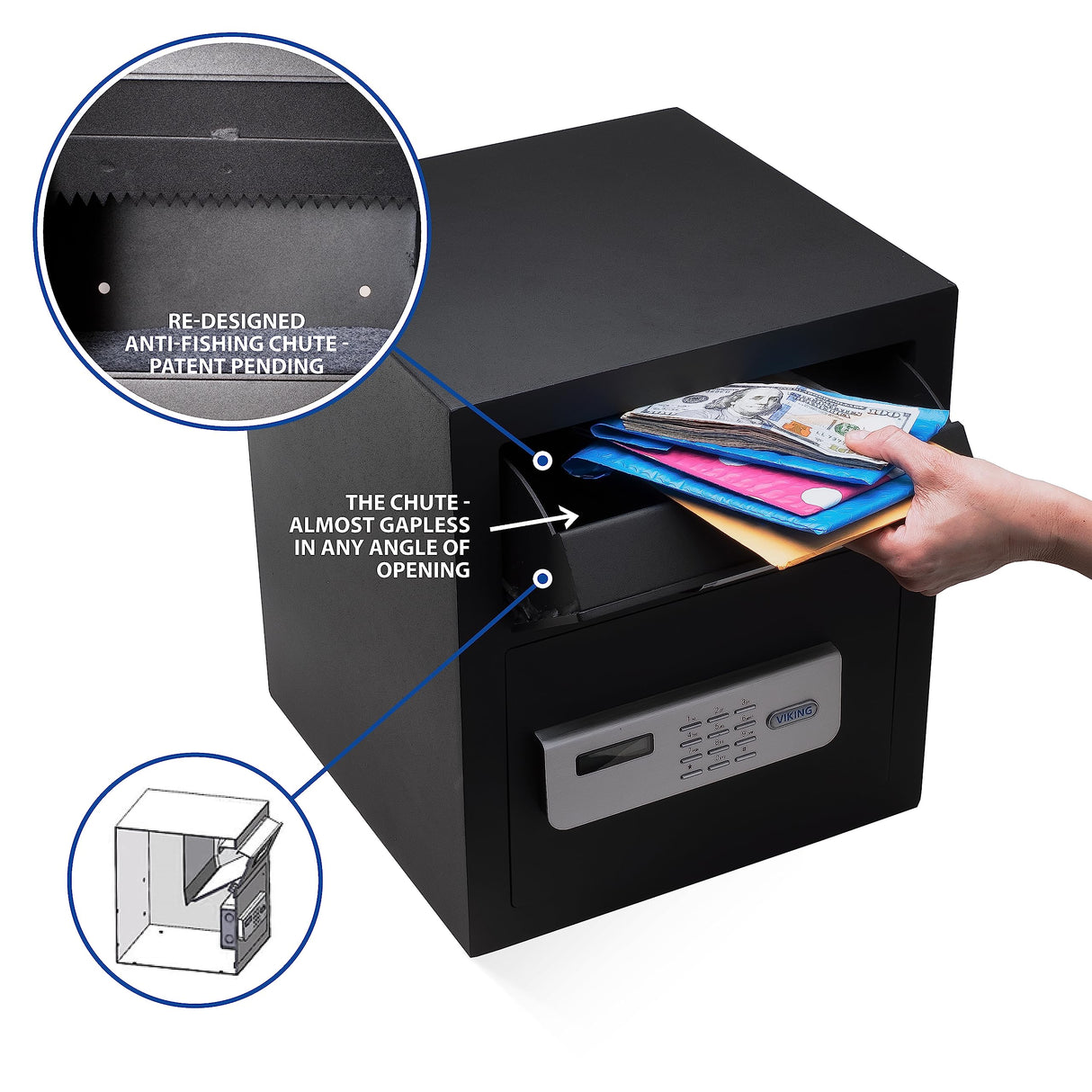 Viking Security Safe VS-40DS Heavy Duty Depository Safe with Drop Slot – Digital Keypad Money Safe for Cash, Business, Home, Office, Retail – Anti-Fish Design, LCD Display, Motorized Lock, Backup Key Viking Security Safe