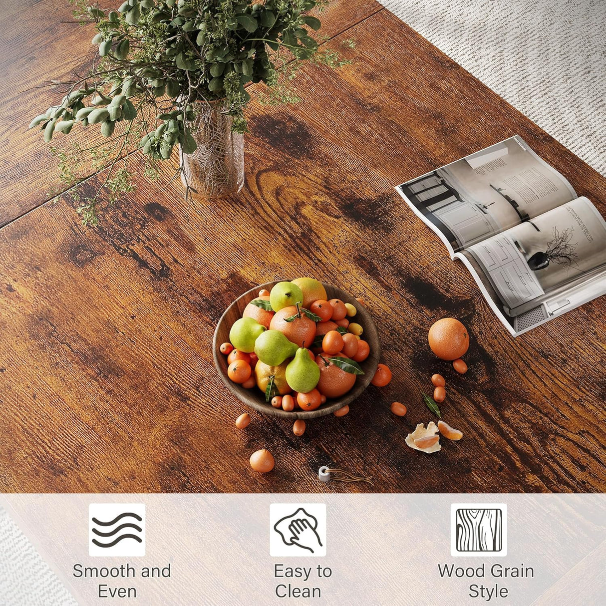 IDEALHOUSE Rectangular Dining Table, 70.9-Inch Long Dining Table for 6 People, Farmhouse Rustic Kitchen Table with Heavy Duty Metal Legs for Dining Room IDEALHOUSE