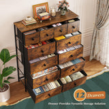 Romorgniz Tall Dresser for Bedroom with 12 Drawers, Fabric Storage Dressers & Chests of Drawers, Sturdy Metal Frame, Wood Top, Closet, Entryway, Bedroom Furniture (Rustic Brown) Romorgniz