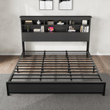 GarveeHome King Size Bed Frame with Bookcase Headboard, 2-Tier Storage King Platform Bed with Charging Station, No Box Spring Needed Easy Assemble Black Mattress Foundation GarveeHome
