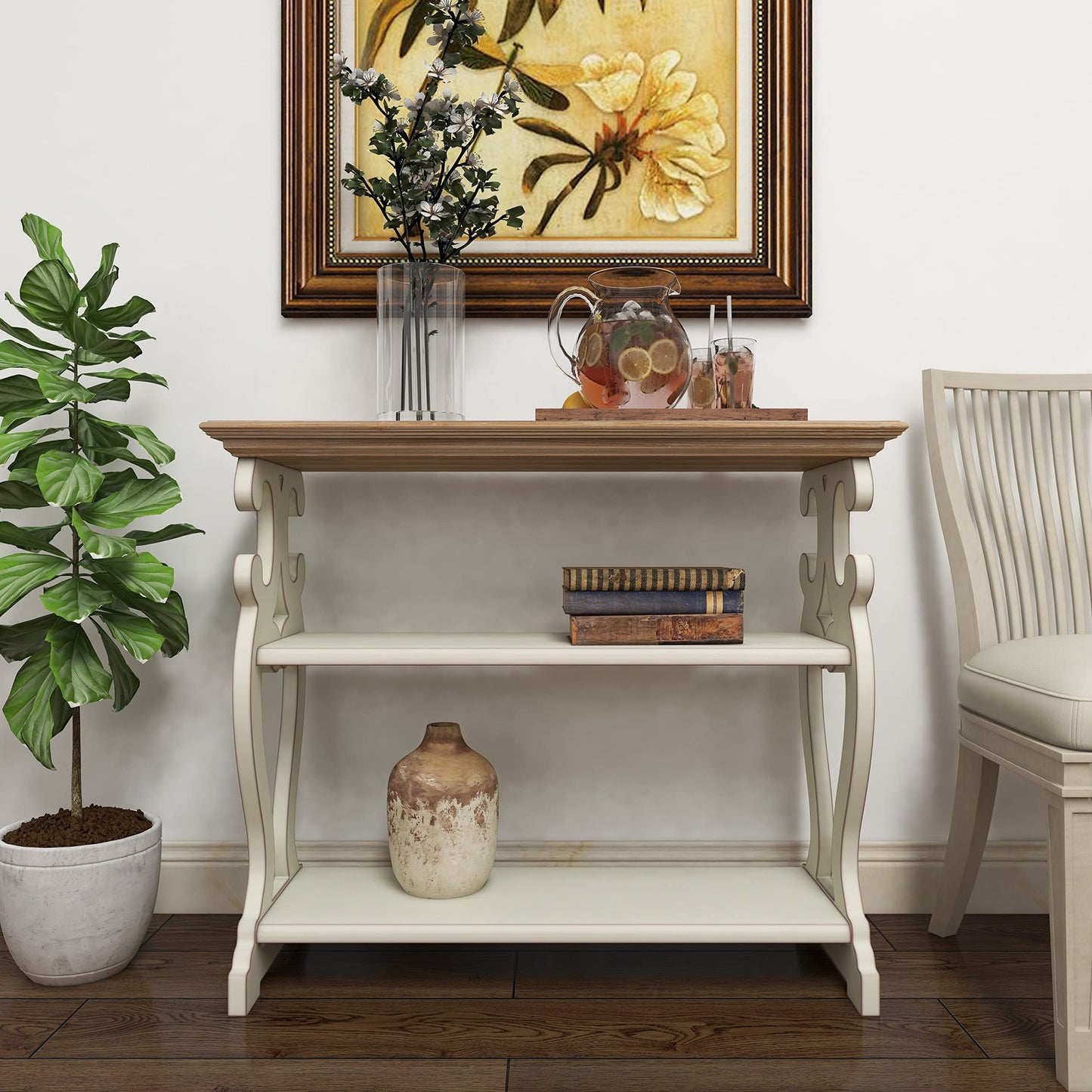 Deco 79 Farmhouse Wood Console Table or Living Room, Entry Way, Hallway, 38" x 15" x 32", White/Brown - WoodArtSupply