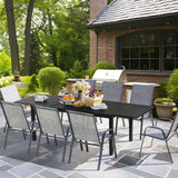 PIZZELLO 9 Pieces Outdoor Dining Set, 106" Aluminum Extendable Patio Dining Table w/ 8Pcs Stackable Textilene Chairs, All Weather Outdoor Table and Chairs Sets for Backyard, Garden, Deck and Poolside PIZZELLO