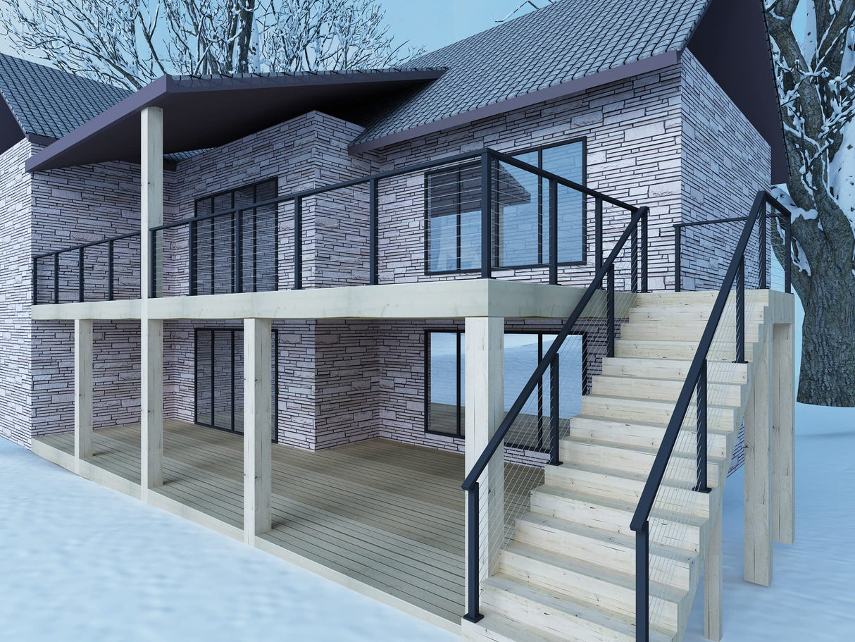 Senmit Cable Railing Post - Stainless Steel Square Fence Post for Deck Cable Railing System (36" Level-drilled-4 Pack, Black) Senmit