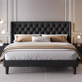 SHA CERLIN King Size Platform Bed Frame with Upholstered Headboard and Wingback, Button Tufted Design, Easy Assembly, No Box Spring Needed, Black SHA CERLIN