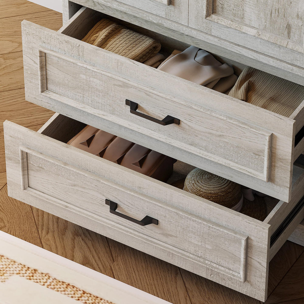 LIKIMIO Armoire Wardrobe Closet with 2 Doors and 2 Drawers 70" H x 28" W Wooden Bedroom Freestanding Wardrobe Combination for Hanging Clothes, Rustic Maple LIKIMIO