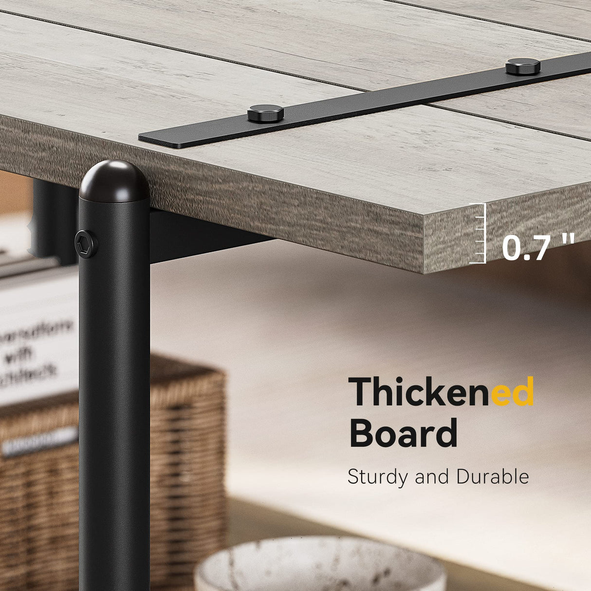 2-Tier Farmhouse 41'' Large Gray Wood Coffee Table with Storage Shelf -Modern Rustic Metal Rectangle Center Living Room Coffee Table Accent Furniture for Home Office,Easy Assembly(Grey) IDEALHOUSE