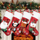 COOLWUFAN Christmas Stockings 4 Pack, 19'' Xmas Stockings with Snowflake Santa Snowman Reindeer Penguin and Plush Faux Fur Cuff Stockings for Stairs Fireplace Hanging Xmas Home Decor COOLWUFAN