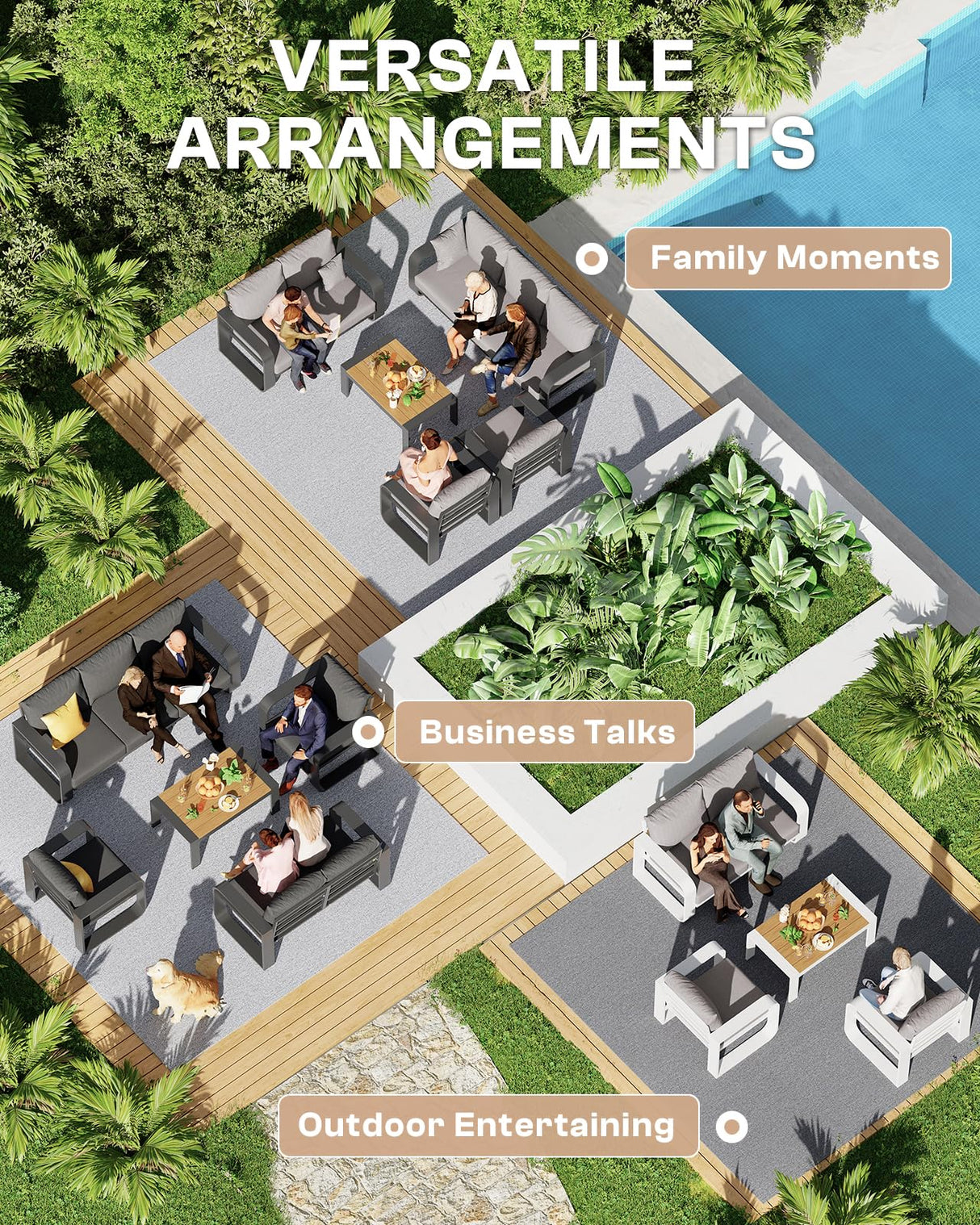 Oasbira Aluminum Outdoor Patio Furniture Set 4 Piece, Oversized Patio Conversation Sets Widened Armrest & Ultra-Thick Cushions, Deep Seating Modern Sectional Furniture for Backyard, Porch, White Oasbira