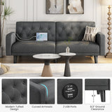 Yaheetech 63" Convertible Couch Small Futon Sofa Bed with 2 USB Ports, Reclining Backrest & Removable Armrests, Mid Century Modern Loveseat for Living Room, Apartment, Office, Dark Gray Yaheetech