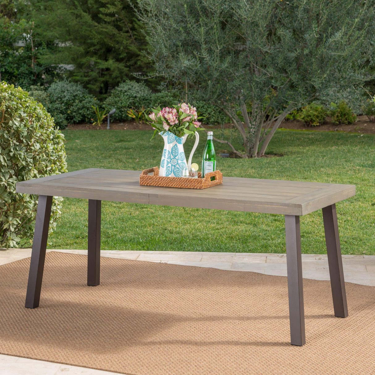 Christopher Knight Home Della Outdoor Acacia Wood Dining Table with Metal Legs, Grey Finish / Rustic Metal Christopher Knight Home