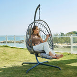 Hanging Egg Chair with Stand and Leg Rest – Rattan Wicker Swing Hammock Chair, UV-Resistant Cushion, Heavy-Duty Frame for Indoor & Outdoor Patio, Bedroom, Balcony, Garden – 330 lbs Capacity. Outlux