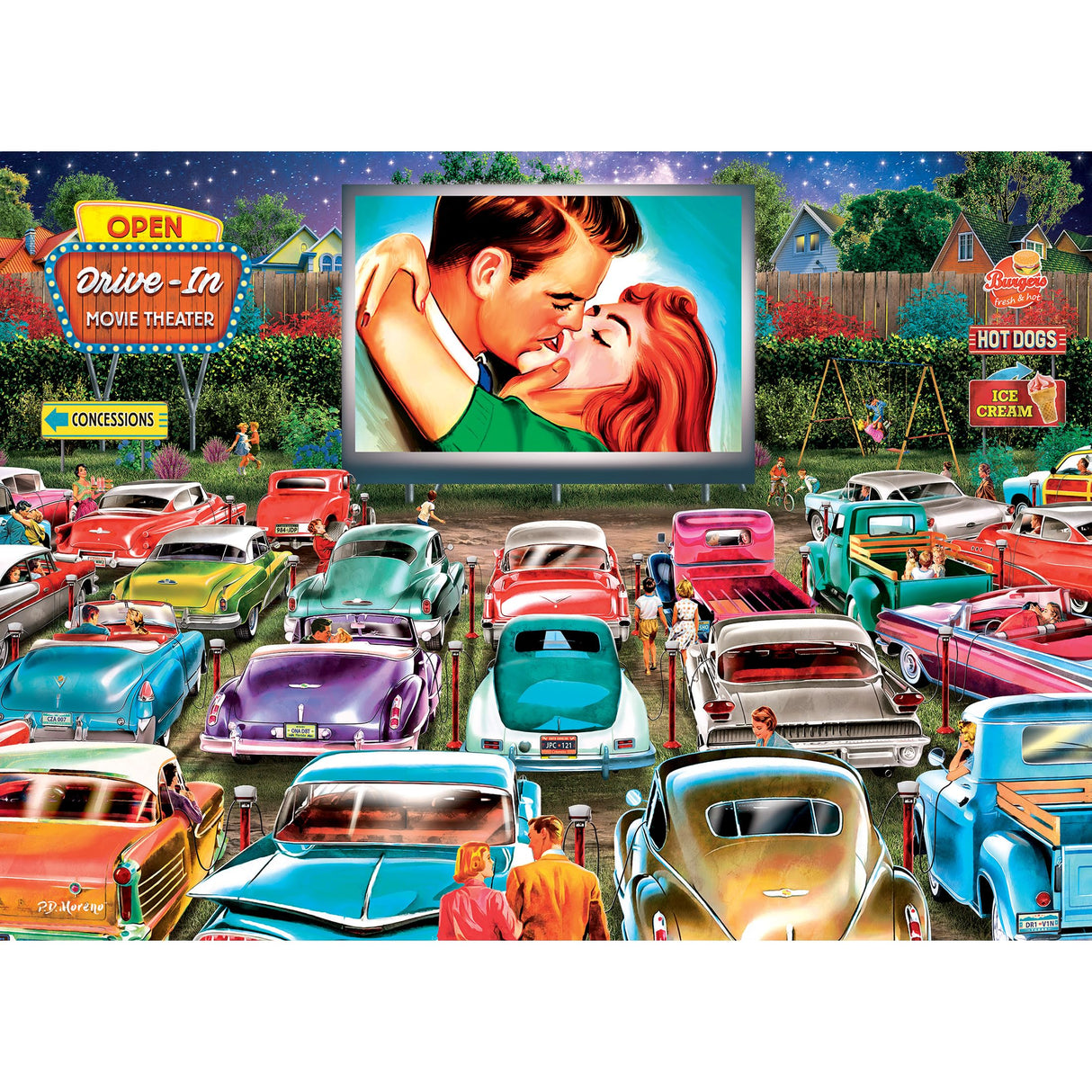 RoseArt - Back to The Past - Drive in Date Night - 1000 Piece Jigsaw Puzzle for Adults RoseArt