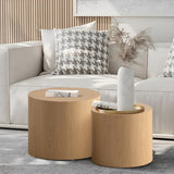 Round Nesting Coffee Table Set of 2 Modern Small Round Coffee Table Round End Table Small Side Table Circle Coffee Table Circular Nested Coffee Table for Living Room (Light Wood) YYZIWYUN