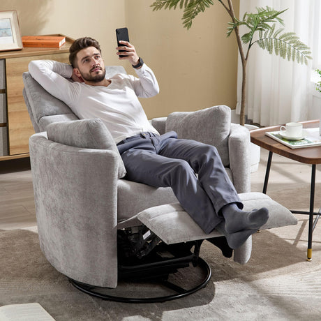 Recliner Swivel Rocking Glider Chair, Upholstered Nursery Adult Recliner Rocking Chair with 2 Pillows for Living Room Bedroom(LIGHTGREY, Manual Operation) choairy