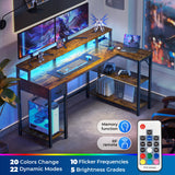 SUPERJARE 53 Inch L Shaped Desk with LED Lights & Power Outlets, Reversible Computer Desk with Shelves & Drawer, Corner Desk Home Office Desk, Rustic Brown SUPERJARE