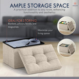 Ornavo Home Small Storage Ottoman Foldable Collapsible Rectangle Linen Ottoman Foot Rest Stool Seat, for Living Room, Bedroom, Home Office, Dorm - 12 x 16 x 12, Beige Ornavo Home