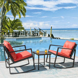 Flamaker 3 Pieces Patio Furniture Set Rocking Wicker Bistro Sets Modern Outdoor Rocking Chair Furniture Sets Clearance Cushioned PE Rattan Chairs Conversation Sets with Coffee Table (Red) Flamaker