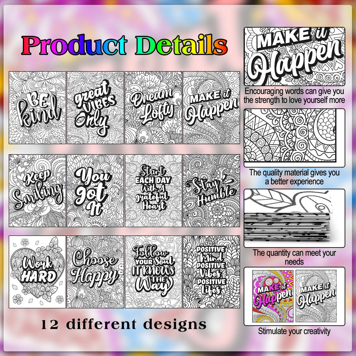 Geyoga 48 Pcs Mandala Coloring Cardstock for Adult Bulk Mandala Patterns Coloring Posters Cards 11 x 8.26'' Inspirational Positive Stress Relieving Activity for Kids Craft Geyoga