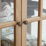 LED Curio Display Cabinet, Antique Display Cabinet with Adjustable Shelves, Retro Design Quality Showcase with Lattice Doors, Elegant Bookcase and Storage Cabinet for Home Decor (Oak) Maxtude