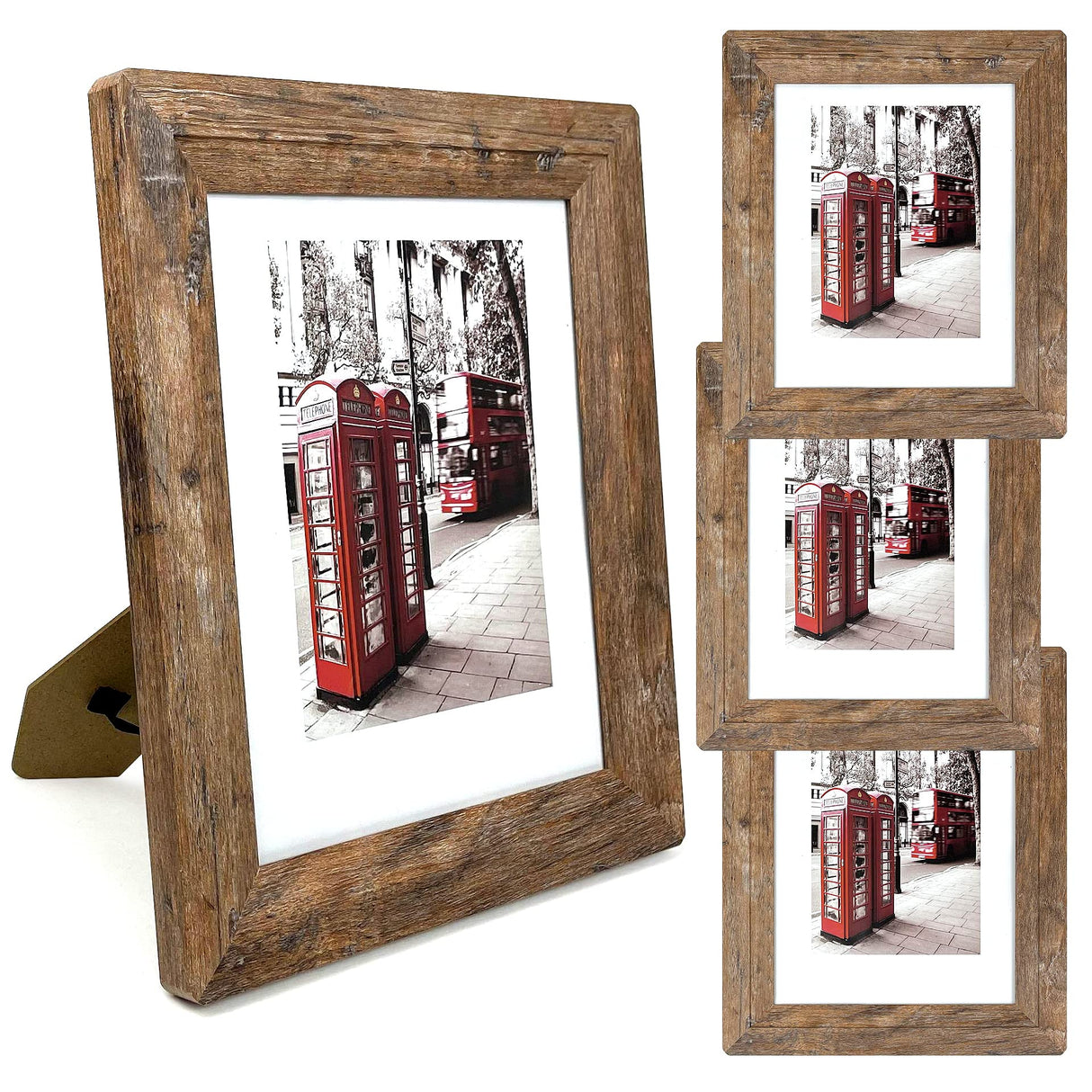 8x10 Picture Frames Set, Set of 4 Wooden Picture Frames Real Tempered Glass and Composite Wooden Rustic Rounded Corners Photo Display for Tabletop Wall Mount (Brown) SEEDLING PHOTO FRAME