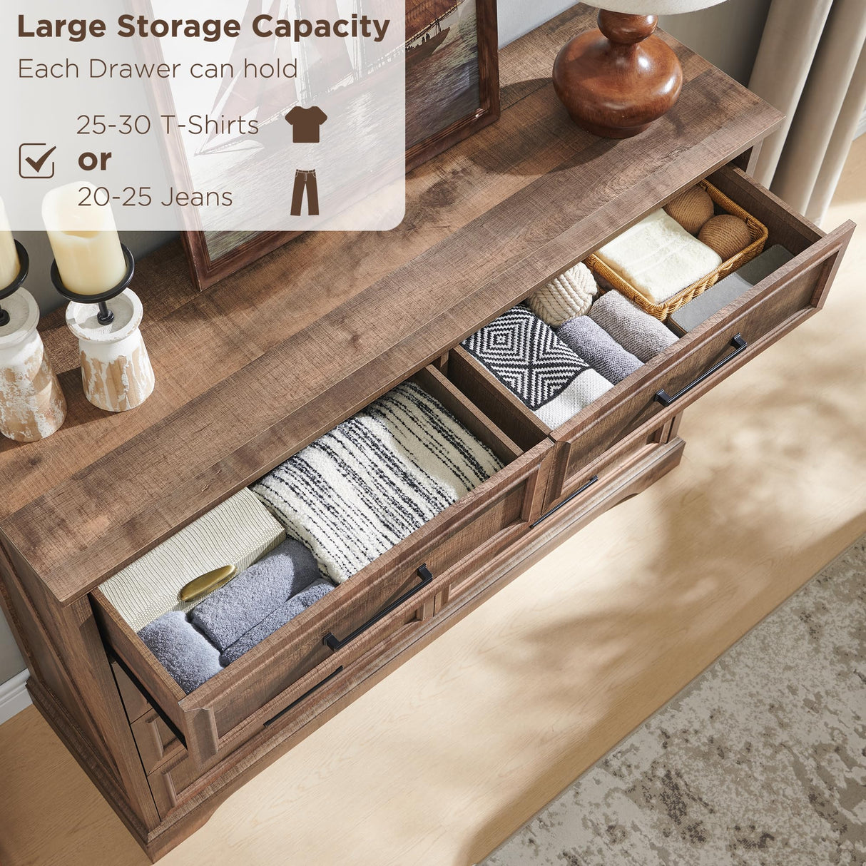 ACCOHOHO Farmhouse 8 Drawers Dresser Chests for Bedroom,52" Wide Wood Rustic Chest of Drawers with Metal Handle,Natural Texture,Drawer Organizer for Bedroom,Living Room,Hallway and Entryway,LB ACCOHOHO