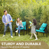 Devoko 3 Piece Rocking Bistro Set Wicker Patio Outdoor Furniture Porch Chairs Conversation Sets with Glass Coffee Table (Blue) Devoko