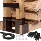 TIDYBOSS Outdoor Firewood Log Storage Rack | 2x4 Bracket kit | Adjustable to Any Length with Seal Strip, Gloves, Steel Plates and Screws (Dark Brown) TIDYBOSS