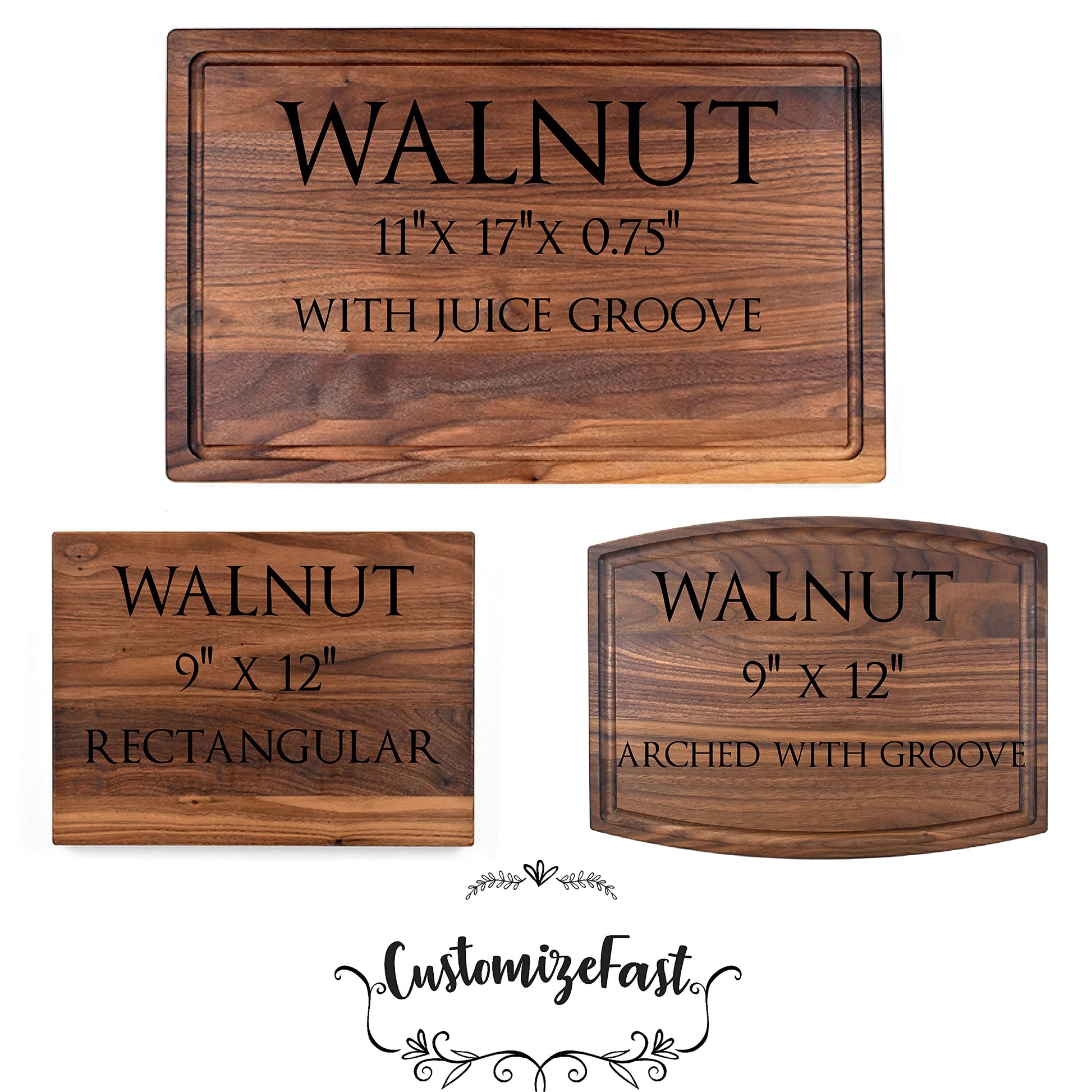 Custom Cutting Board. Personalized Cutting Board. Wedding Gifts. Bridal Shower Gifts. (Walnut, 11"x17" with juice groove) - WoodArtSupply