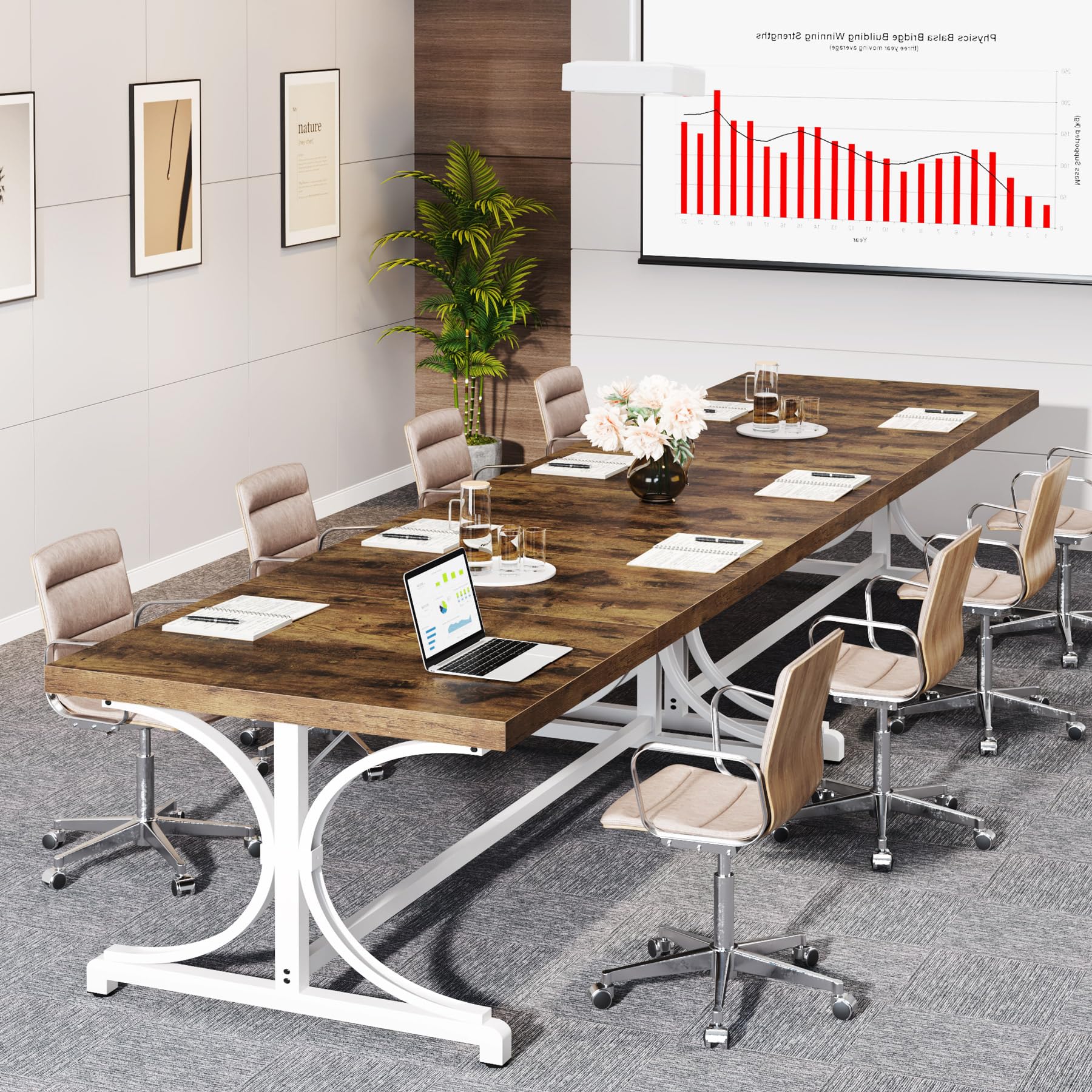 Tribesigns Meeting Seminar Table for 4-6 People, 62.4-Inch Rectangle Conference Table Conference Room Table with Thick Wooden Tabletop and X-Shaped Metal Legs for Home Office, Rustic Brown &  - WoodArtSupply