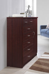 Hodedah 7 Drawer Jumbo Chest, Five Large & Two Smaller Drawers with Two Lock, Hanging Rod, and Three Shelves | Mahogany, 17.76" D X 47.24" W X 48.39" H Hodedah