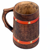 collectiblesBuy Handmade Wooden Tankard Mug Drinking Beer Coffee Tea Stein Rustic Knitted Orange Leather Strap Wooden Beverages Home & Table Decor collectiblesBuy