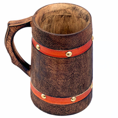 collectiblesBuy Handmade Wooden Tankard Mug Drinking Beer Coffee Tea Stein Rustic Knitted Orange Leather Strap Wooden Beverages Home & Table Decor - WoodArtSupply