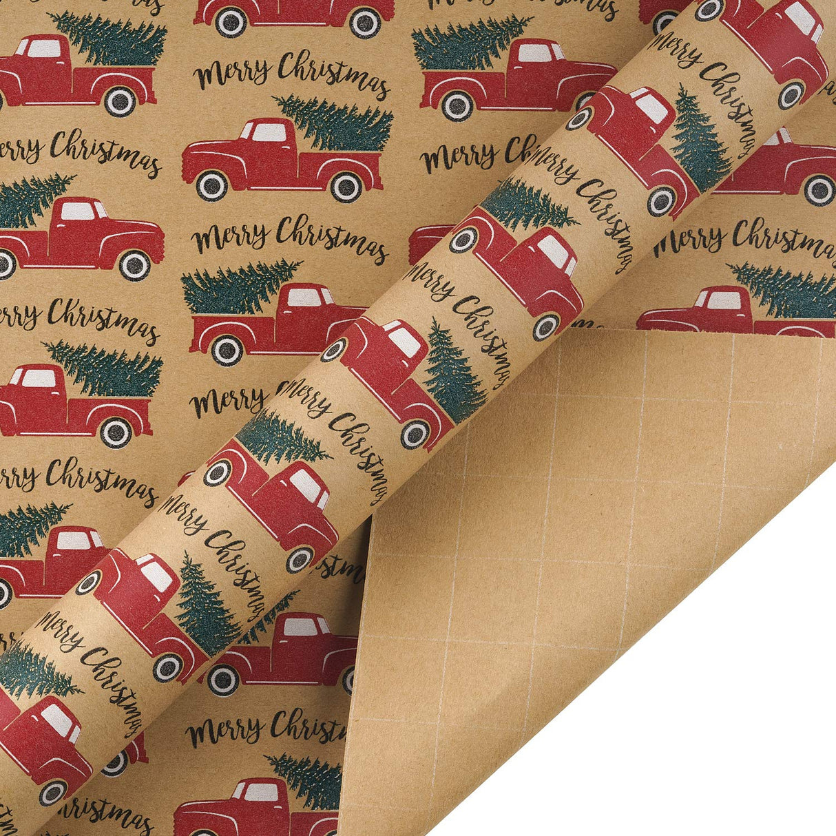 RUSPEPA Wrapping Paper, Kraft Paper - Snowflakes, Car and Christmas Tree, Stripes and Merry Christmas - 4 Rolls - 30 inches x 10 feet per Roll RUSPEPA