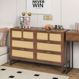 IQCNGVX 6 Drawer Dresser, Modern Rattan Dresser Chest with Wide Drawers and Metal Handles, Accent Dresser Drawer Organizer, Farmhouse Wood Storage Chest of Drawers for Bedroom, Living Room, Entryway IQCNGVX