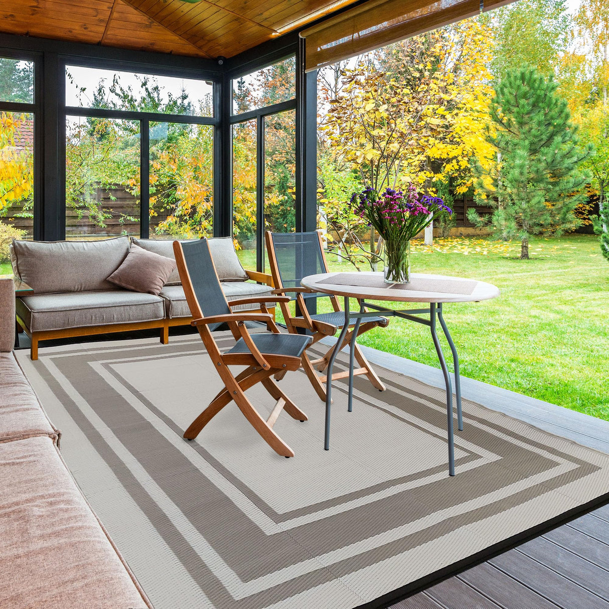 RURALITY Outdoor Rugs 6x9 Waterproof for Patios Clearance,Plastic Straw Mats for Backyard,Porch,Deck,Balcony,Reversible,Geometric RURALITY