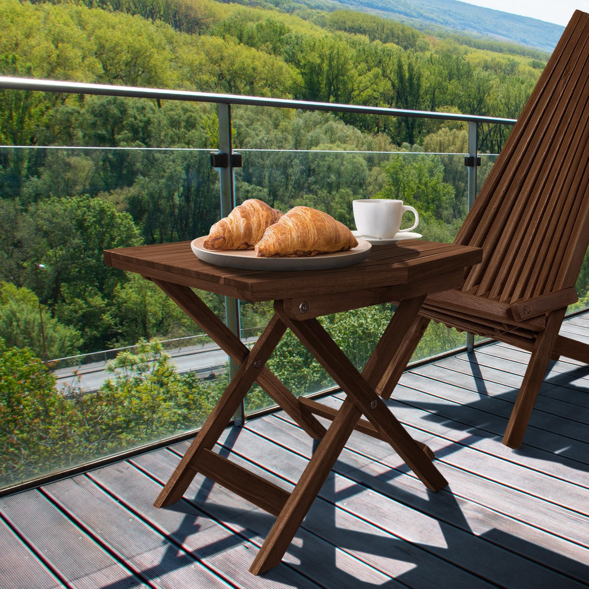 Melino Wooden Folding Table, Acacia Wooden Small Table for Indoor and Outdoor uses, Weather Resistant and Fully Assembled (Chestnut) Melino