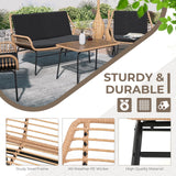 GREEN MORE 4 Piece Outdoor Patio Furniture Set, Rattan Conversation Sets, All-Weather Wicker Chairs with Cushions and Coffee Table, for Garden Balcony Courtyard Poolside GREEN MORE
