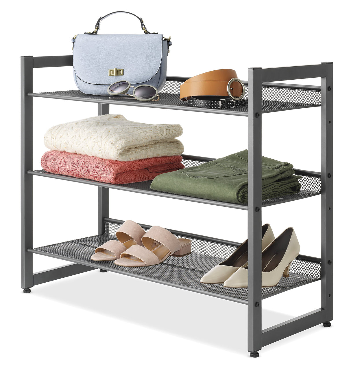 Whitmor Steel Mesh 3-Tier Shoe Rack, Gunmetal Gray Whitmor