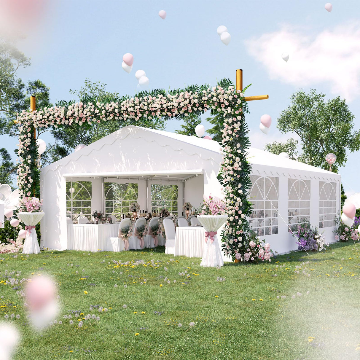 20x20 Heavy Duty Party Tent Upgraded Galvanized Wedding Tent Outdoor Gazebo Event Shelter Carport Canopy Tent with 2 Storage Bags & Reinforced Frame PEAKTOP OUTDOOR