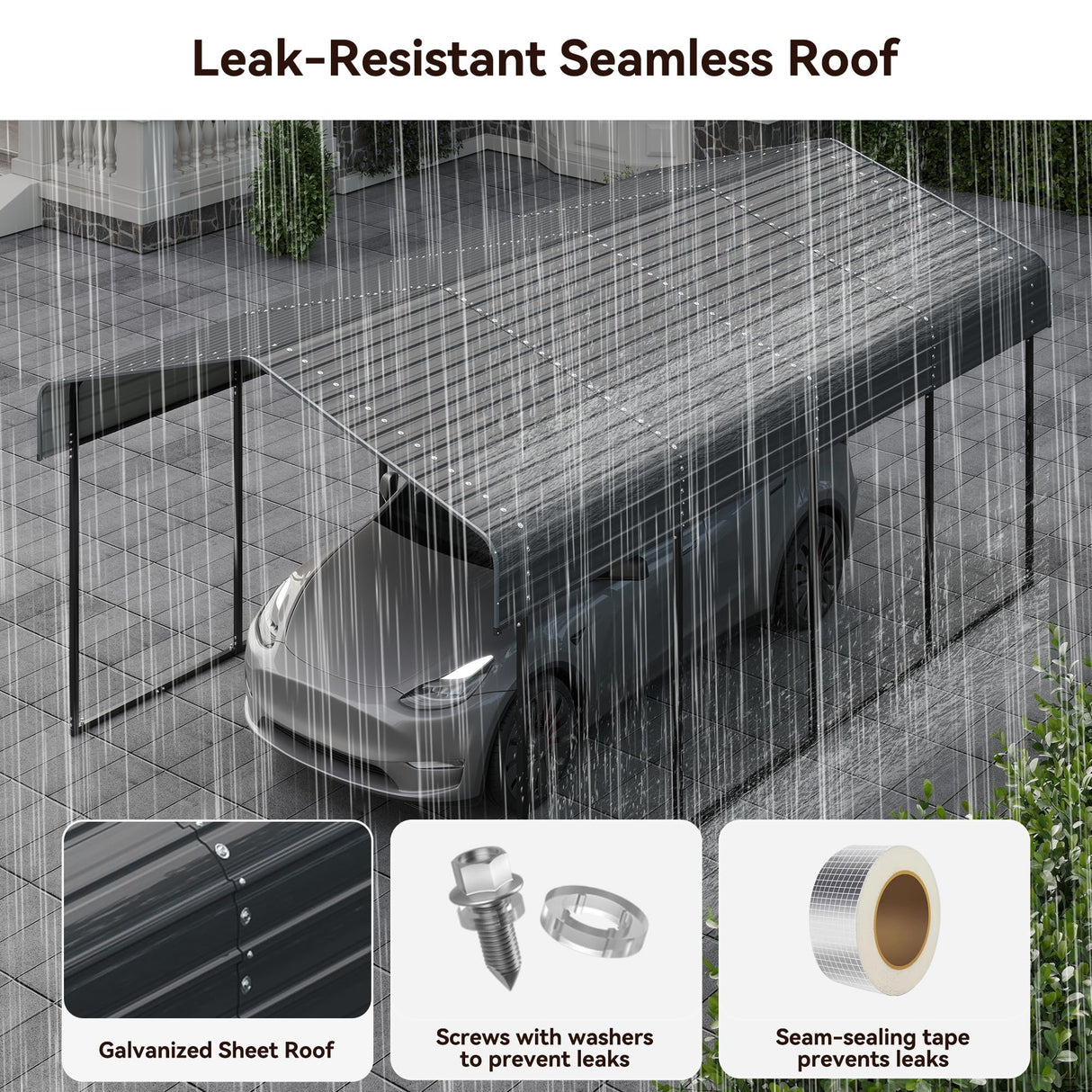 12x20 FT Heavy Duty Metal Carport Canopy with Galvanized Steel Roof, Multi-Use Shelter Outdoor Garage for Car, Boat, Party,Gray PURARELAX