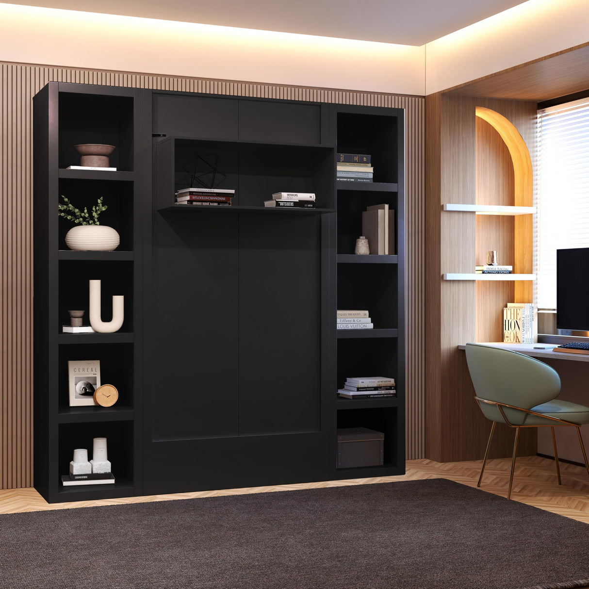 Oakland Living Easy-Lift Twin Murphy Wall Bed in Black with Two Bookshelves Oakland Living