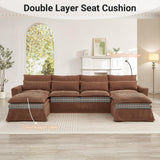 N NOORDENIYA 122″ Oversized Modular Sectional Sofa with Movable Ottoman, 6-Seat Deep Seat Sofa with Individual Sofa Covers, U Shaped Couch for Living Room, Bedroom, Apartment, Fabric, Brown N NOORDENIYA