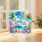 JJFox DIY Tabletop Diamond Art Painting Kit，Double Sided Desktop Ornament Special Shaped Rhinestone Desk Placement Ornament，Home Stand Up 5D Gem Painting Craft Kit，Gift (Summer Beach) JJFox