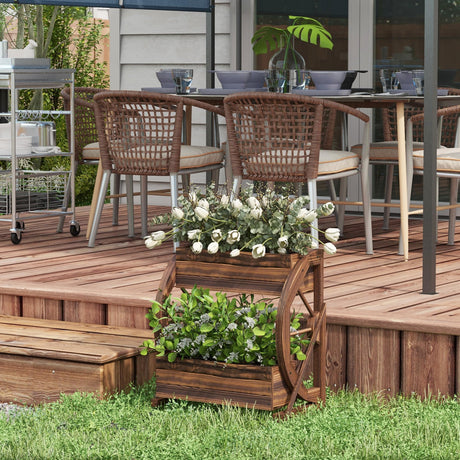 Outsunny 2-Tier Raised Garden Bed, Wooden Wagon Planter Boxes with Drainage Holes, for Vegetables Flowers Herbs, 22" x 13" x 22" Outsunny