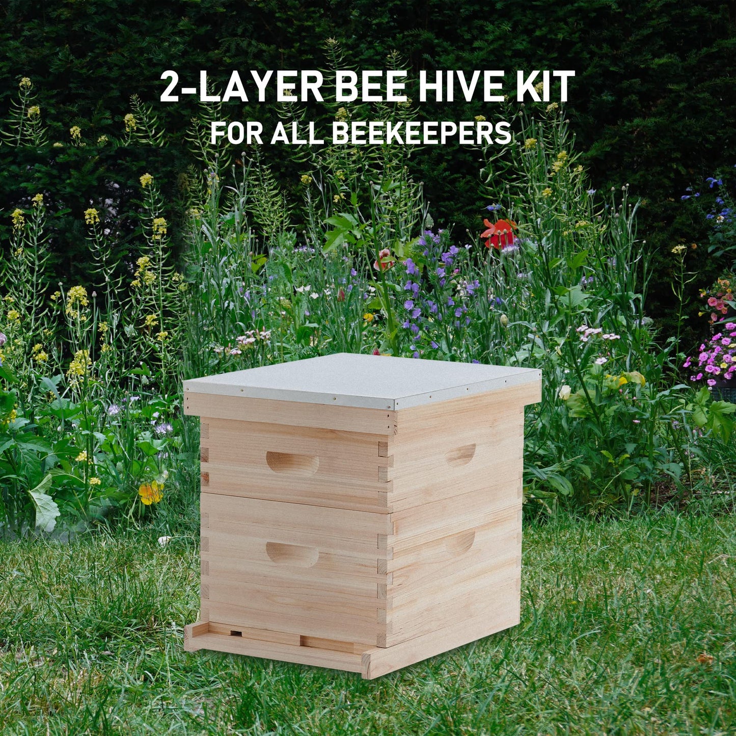 CREWORKS Bee Hive Boxes 10 Frame Langstroth Beehive, Bee Keeping Starter Kit Includes 1 Super Bee Box & 1 Bee Brood Box with Beehive Frames and Foundation, 2 Layers Complete Bee Hive Kit