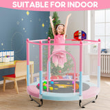 60" Trampoline for Kids, 5 FT Toddler Baby Trampoline with Safety Enclosure Net, Indoor or Outdoor Pink/Blue Small Trampolines with Basketball Hoop, Birthday Gifts for Kids, Gifts for Girl Age 3-8 VGMiu