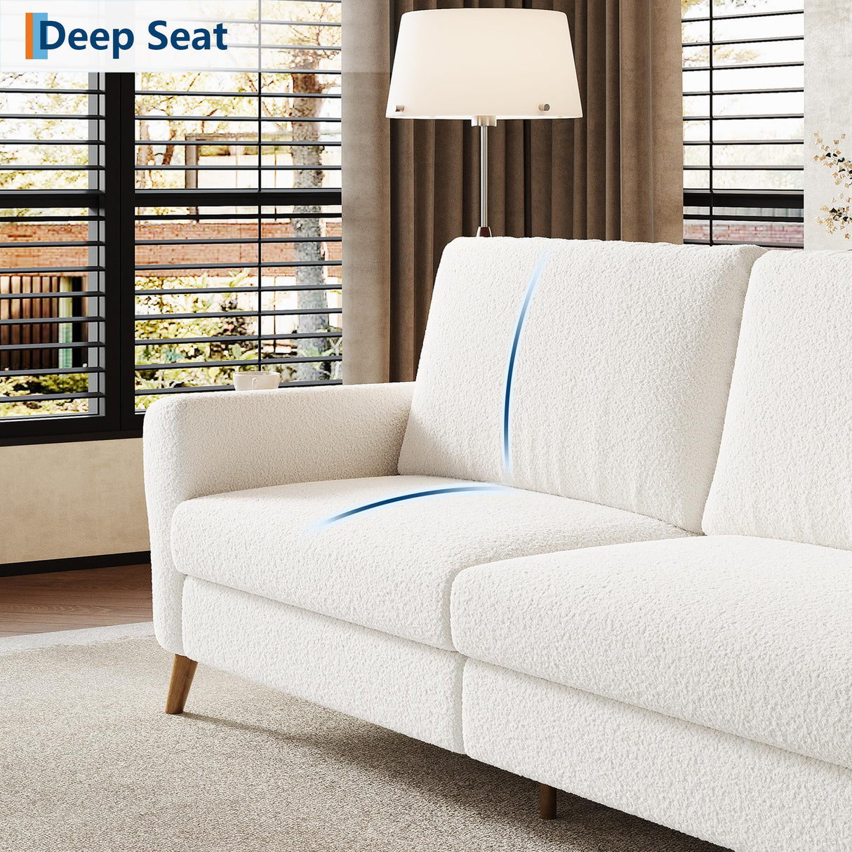 IDEALHOUSE 84 Inch Modern Sofa Couch, Large 3-Seater Sofa with Streamlined Armrests, Boucle Loveseat Wood Feet, Comfy Couch for Living Room, Apartment, Lounge, Beige IDEALHOUSE