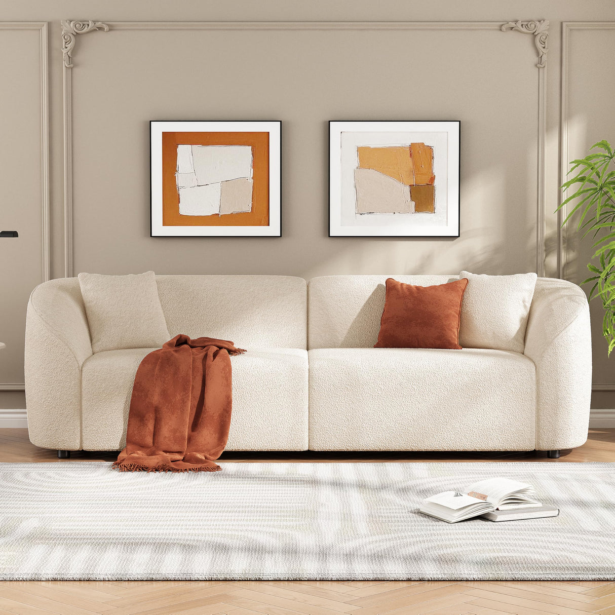 Christopher Knight Home Sabbo 87.50" Boucle Upholstered Couch, Oversized 2 Seater Sofa, Curved Soft Seating Lounge Sofa Chair, Cozy Loveseat with Armrest, Reading Sofa for Living Room Home Rest, Beige Christopher Knight Home