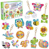 FFNIU Diamond Art for Kids, 15 Pack Diamond Art Painting Keychains, DIY Gem 5D Painting Arts and Crafts for Boys Girls Ages 6-8-12 (Garden Animals) FFNIU
